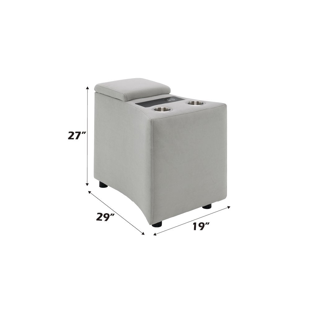 Emee Console w/USB Port, Cup Holder & Wireless Charge, Gray Corduroy