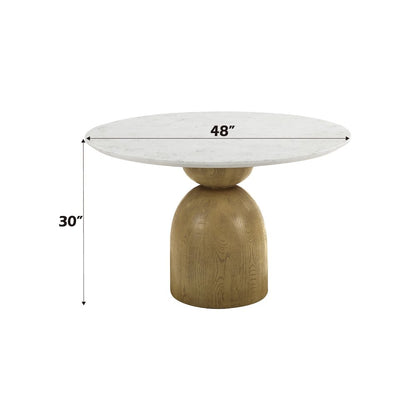 Kala Round Dining Table w/Natrual Marble Top, Natural Marble Top & Oak