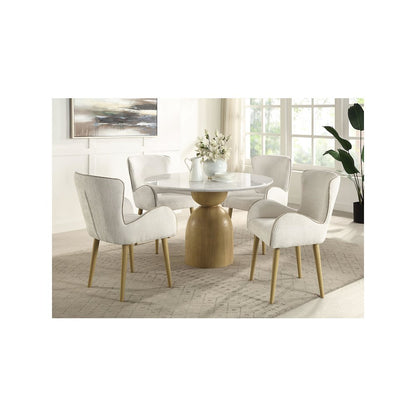 Kala Round Dining Table w/Natrual Marble Top, Natural Marble Top & Oak