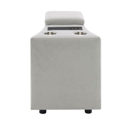 Emee Console w/USB Port, Cup Holder & Wireless Charge, Gray Corduroy