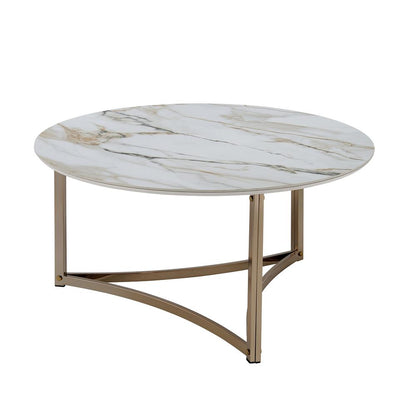 Aziz Coffee Table, Sintered Stone Top & Champagne