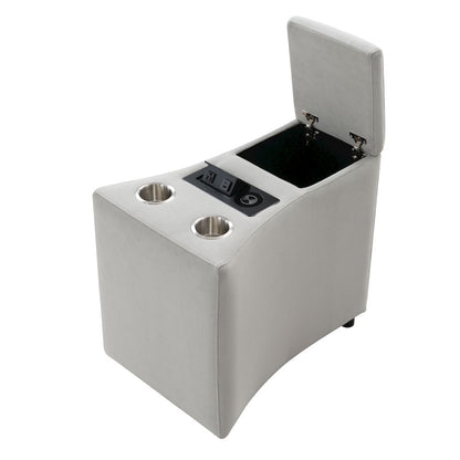 Emee Console w/USB Port, Cup Holder & Wireless Charge, Gray Corduroy
