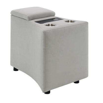 Emee Console w/USB Port, Cup Holder & Wireless Charge, Gray Corduroy