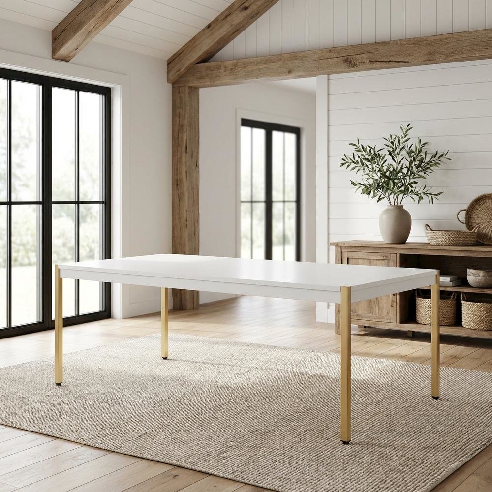 White & Gold Finish Rectangular Coffee Table MDF Metal Contemporary Design