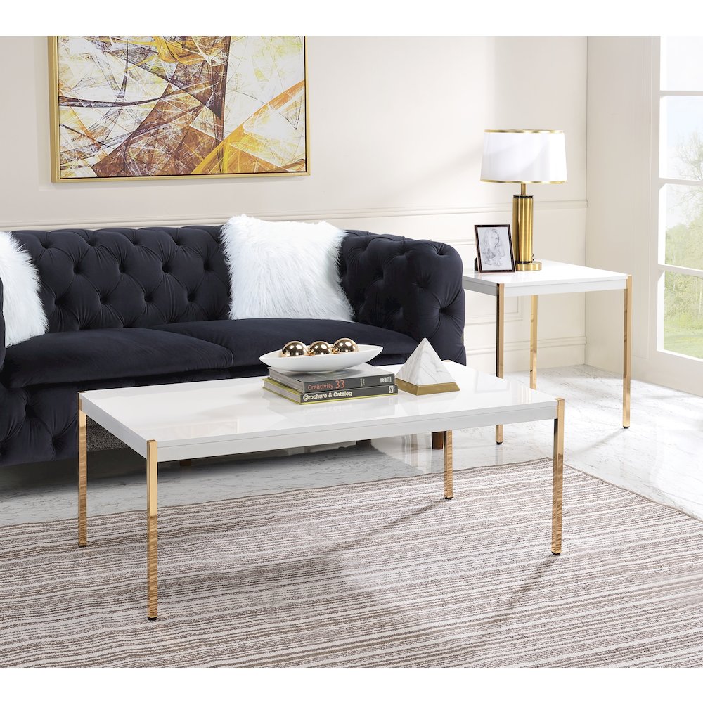 Otrac End Table, White & Gold