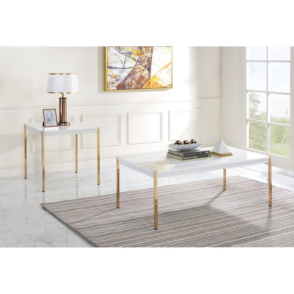 Otrac End Table, White & Gold