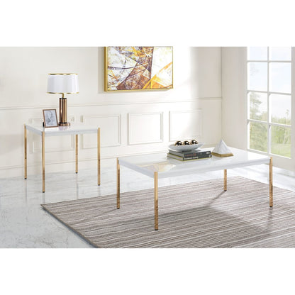 Otrac End Table, White & Gold