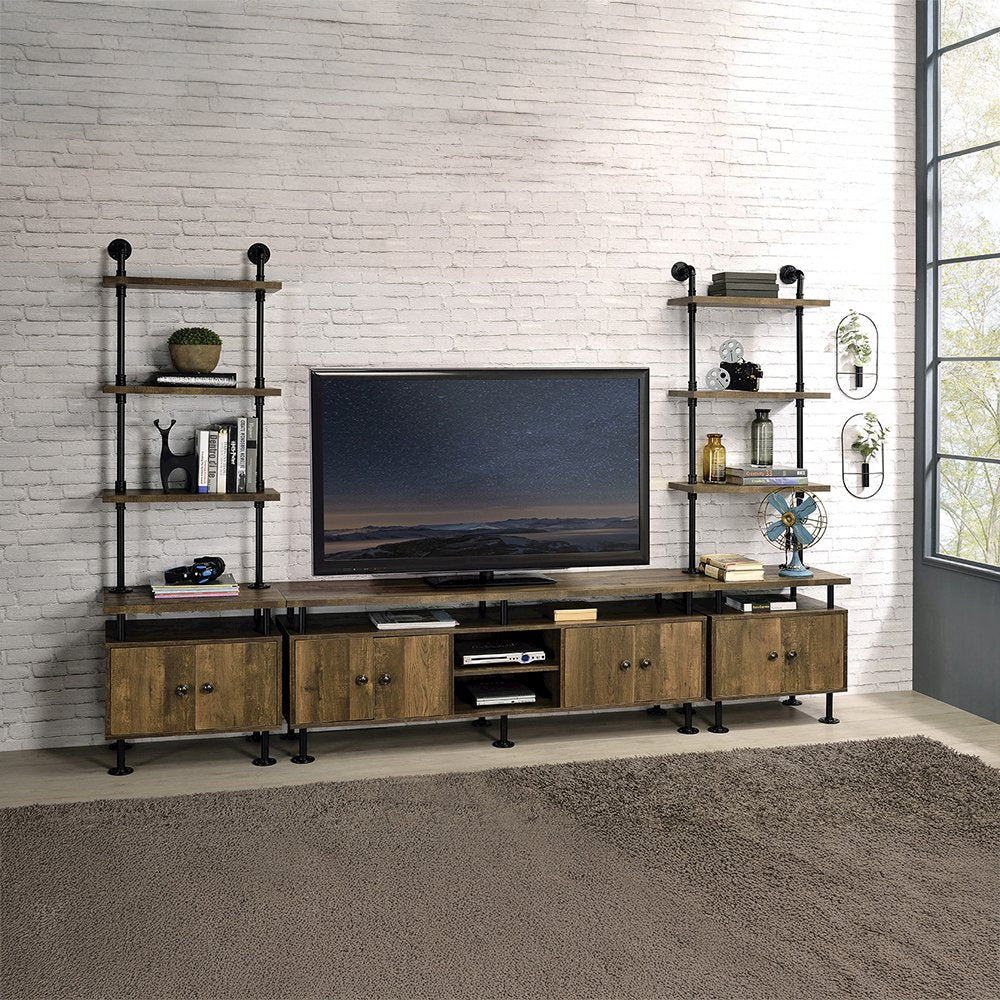 Ensata II TV Stand, Rustic Oak & Black
