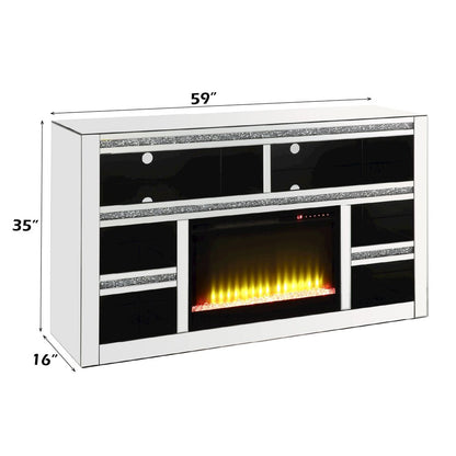 Noralie TV Stand w/Fireplace, Mirrored & Faux Diamonds
