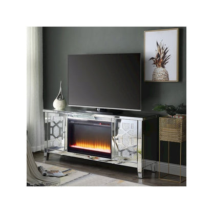 Noralie TV Stand w/Fireplace, Mirrored & Faux Diamonds
