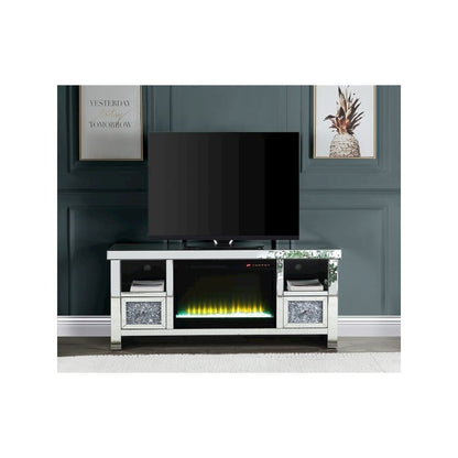Noralie TV Stand w/Fireplace, Mirrored & Faux Diamonds