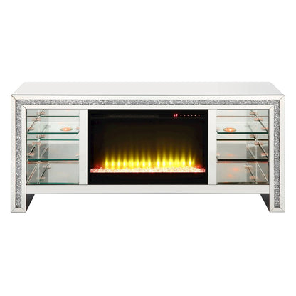 Noralie TV Stand w/Fireplace & LED, Mirrored & Faux Diamonds