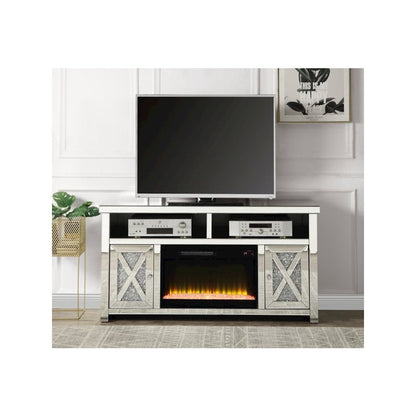Noralie TV Stand w/Fireplace, Mirrored & Faux Diamonds
