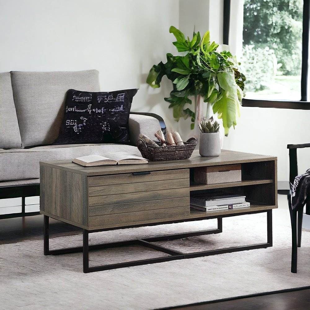 Homare Coffee Table, Rustic Oak & Black
