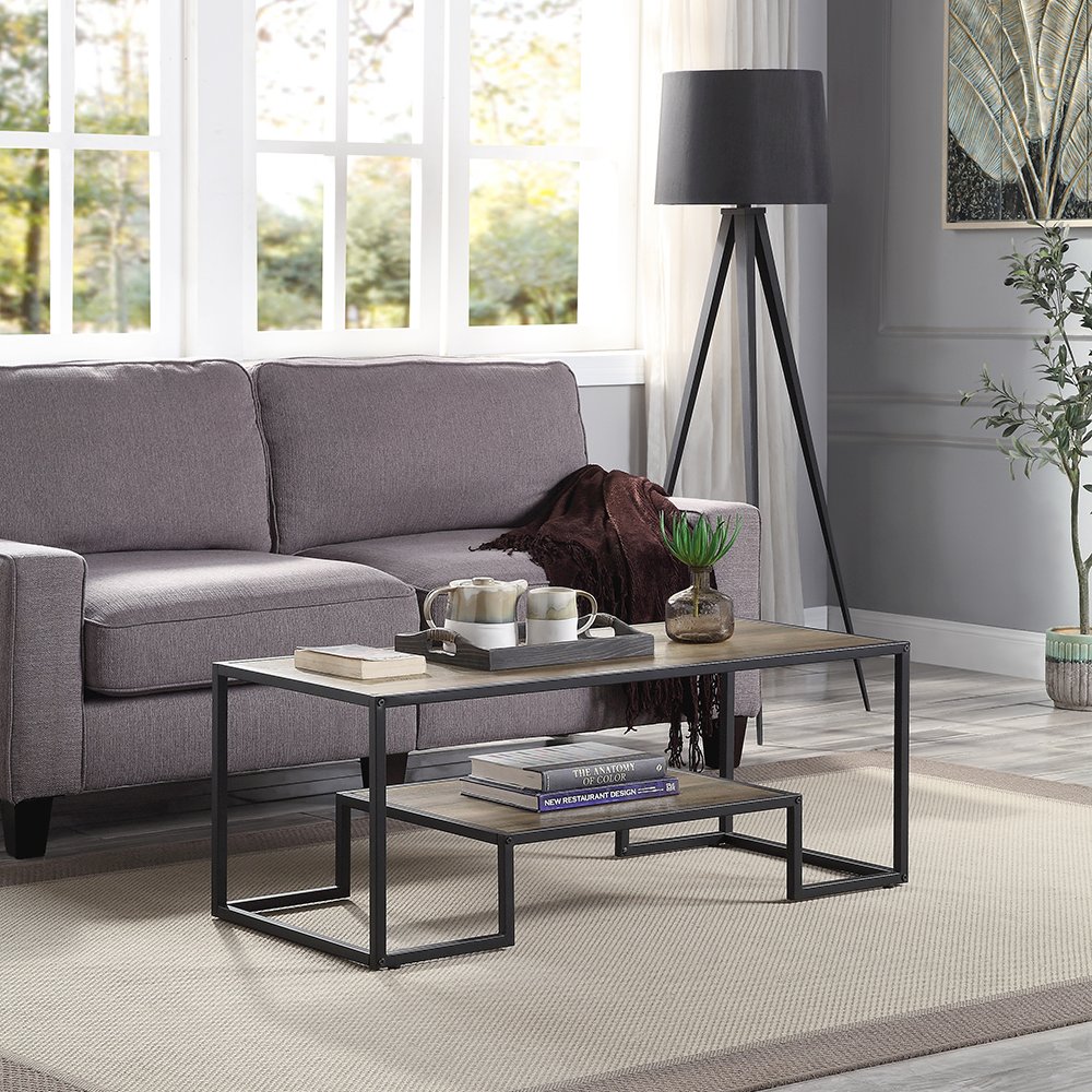 Idella Coffee Table, Rustic Oak & Black