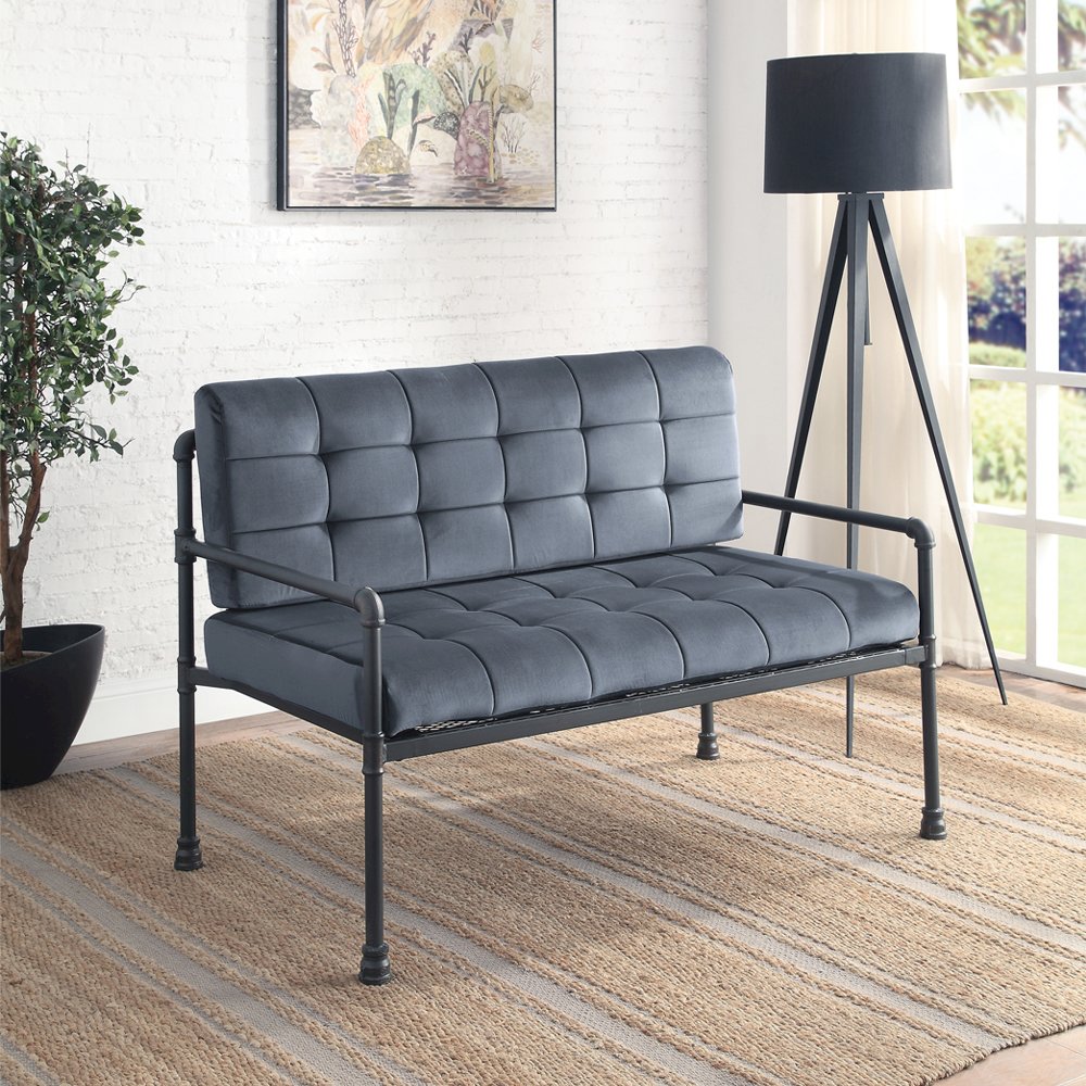 Brantley Loveseat, Gray Velvet & Sandy Gray