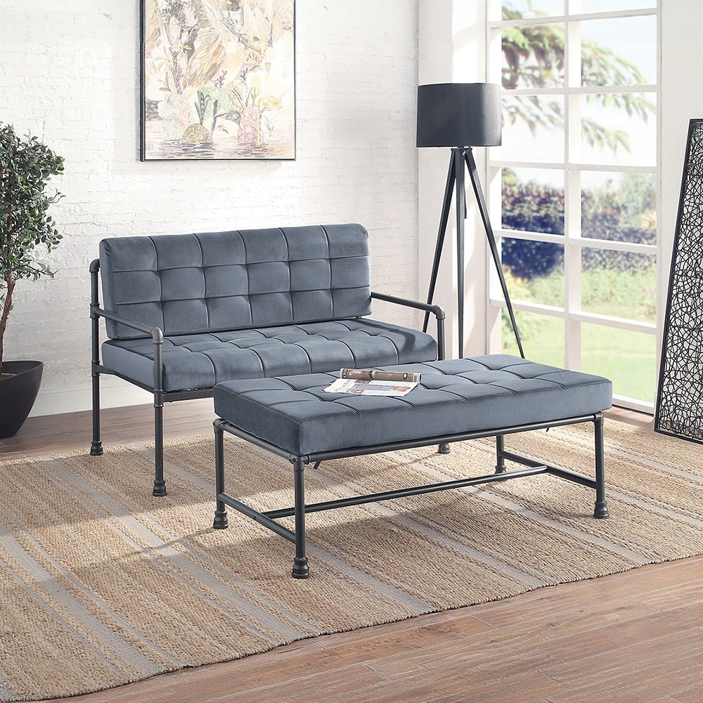 Brantley Loveseat, Gray Velvet & Sandy Gray