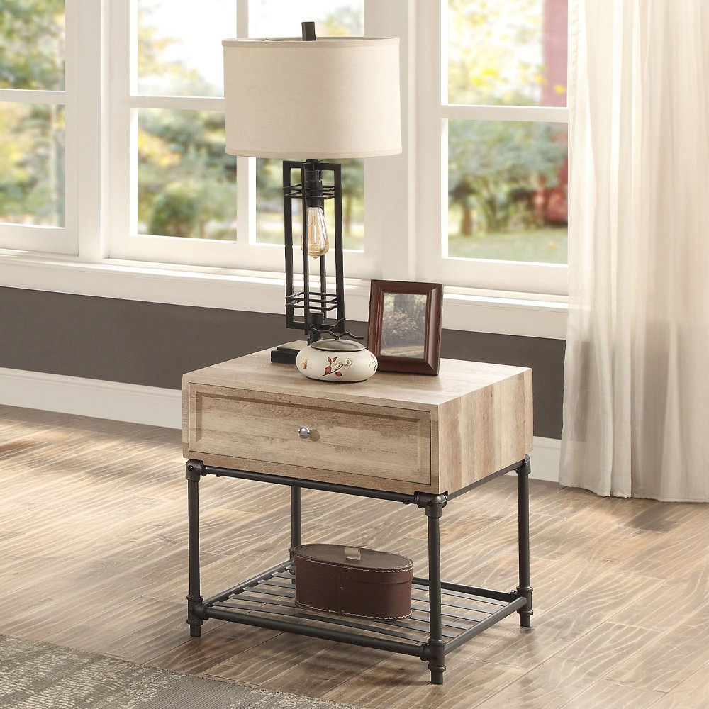 Brantley End Table, Oak & Sandy Black
