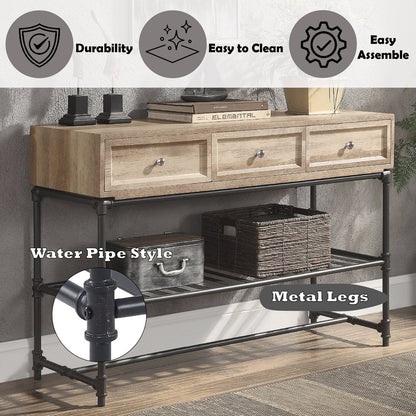 Brantley Sofa Table, Oak & Sandy Black