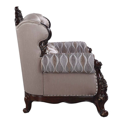 Benbek Loveseat w/3 Pillows, Fabric & Antique Oak