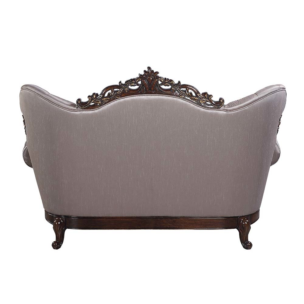 Benbek Loveseat w/3 Pillows, Fabric & Antique Oak