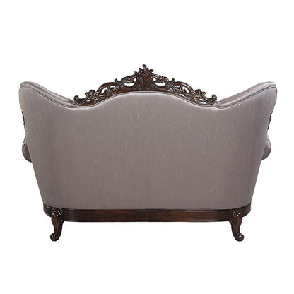 Benbek Loveseat w/3 Pillows, Fabric & Antique Oak