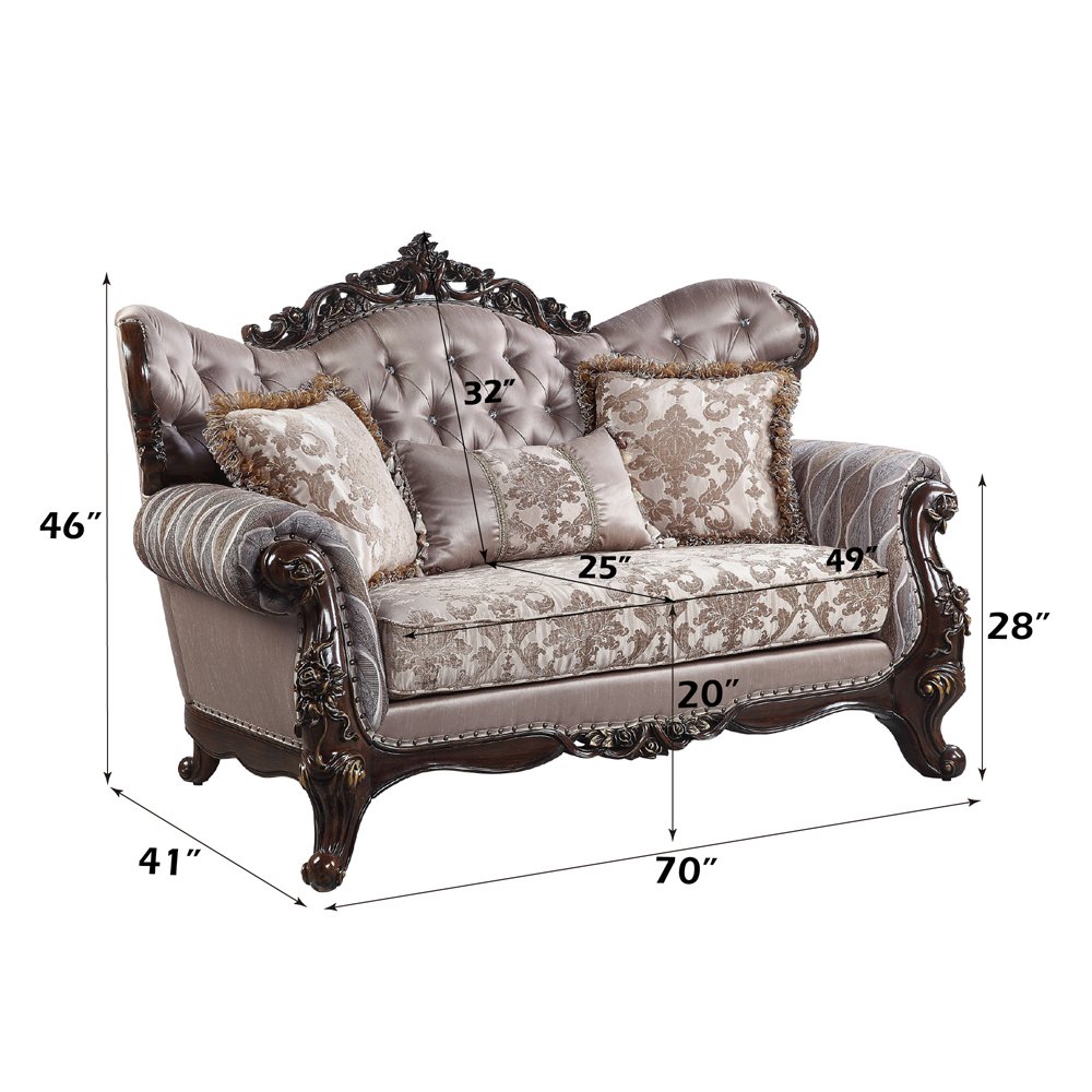 Benbek Loveseat w/3 Pillows, Fabric & Antique Oak