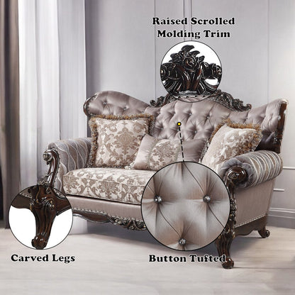 Benbek Loveseat w/3 Pillows, Fabric & Antique Oak