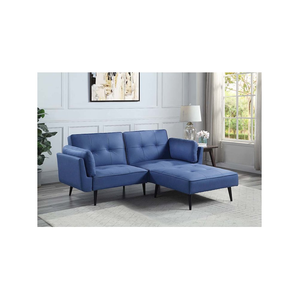 Nafisa Adjustable Sofa & Ottoman, Blue Fabric