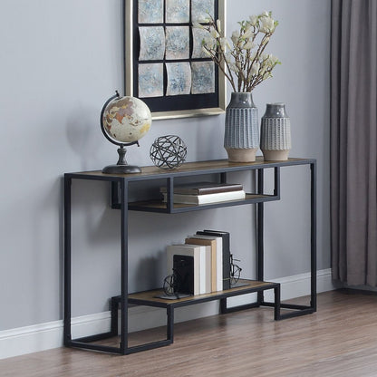 Idella Sofa Table, Rustic Oak & Black