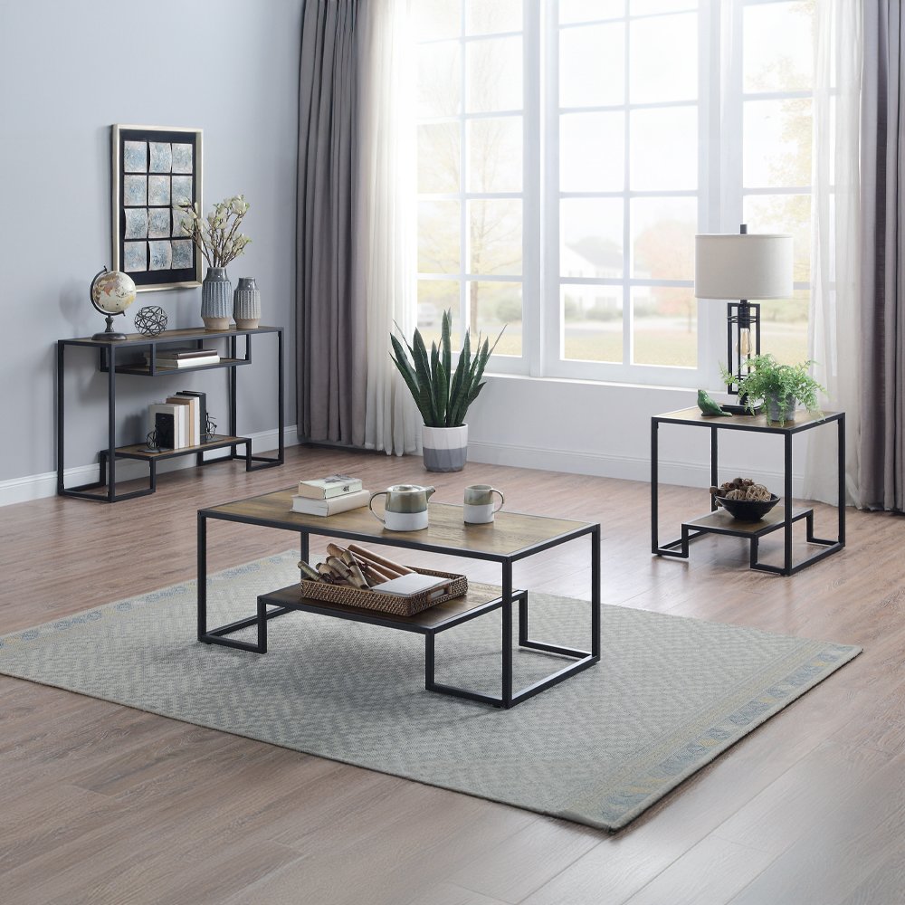 Idella Sofa Table, Rustic Oak & Black