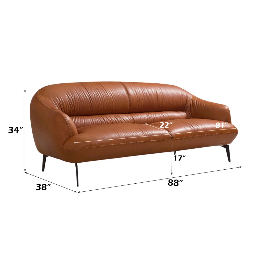 Leonia Sofa, Cognac Tan Top Grain Leather