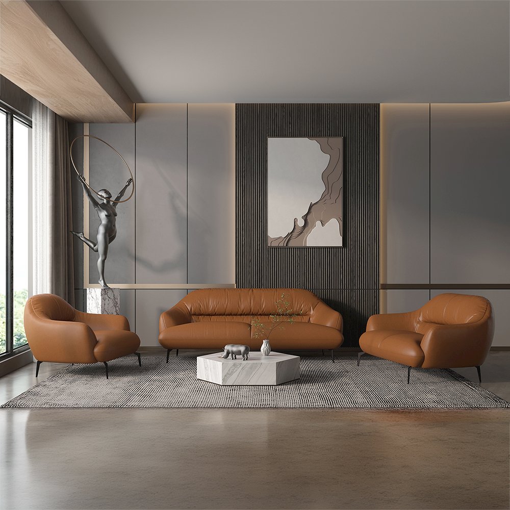 Leonia Sofa, Cognac Tan Top Grain Leather