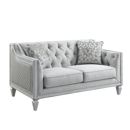 Katia Loveseat w/2 Pillows, Light Gray Linen & Weathered White