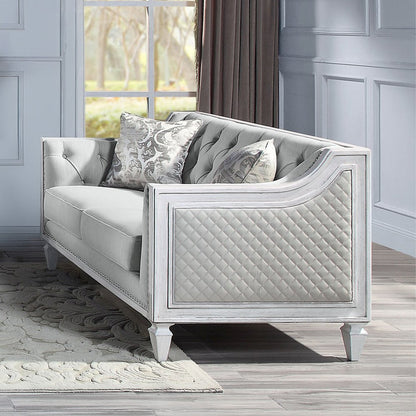 Katia Loveseat w/2 Pillows, Light Gray Linen & Weathered White