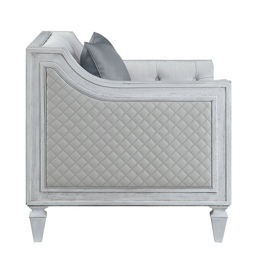 Katia Loveseat w/2 Pillows, Light Gray Linen & Weathered White