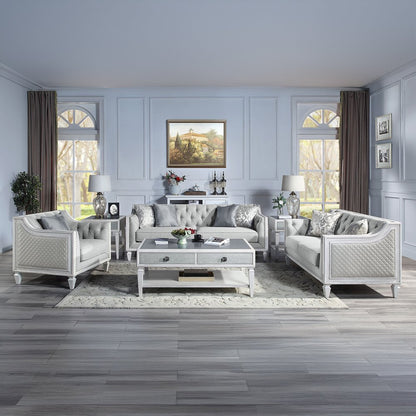 Katia Loveseat w/2 Pillows, Light Gray Linen & Weathered White