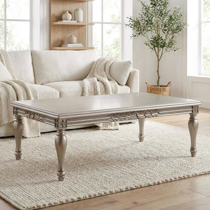 Silver Rectangular Coffee Table with Premium Finish Wood Composite Surface