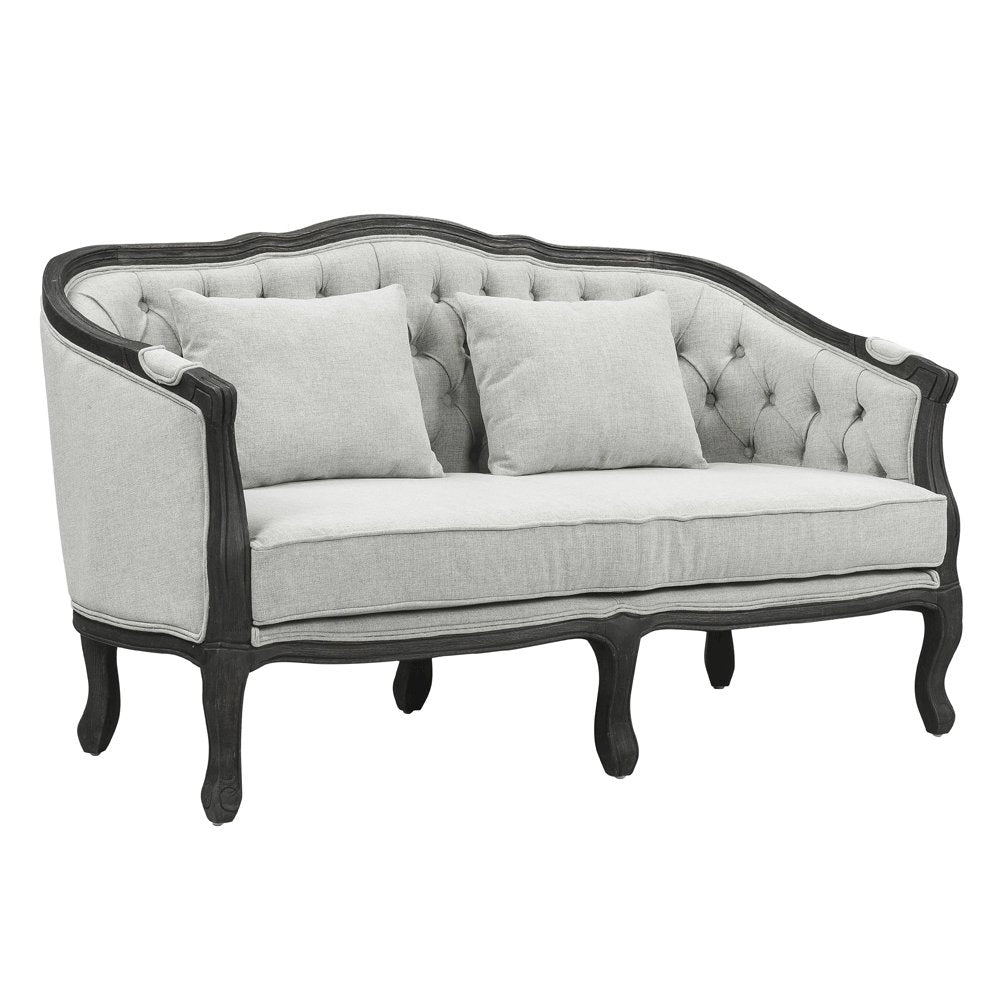 Samael Loveseat w/2 Pillows, Gray Linen & Dark Brown