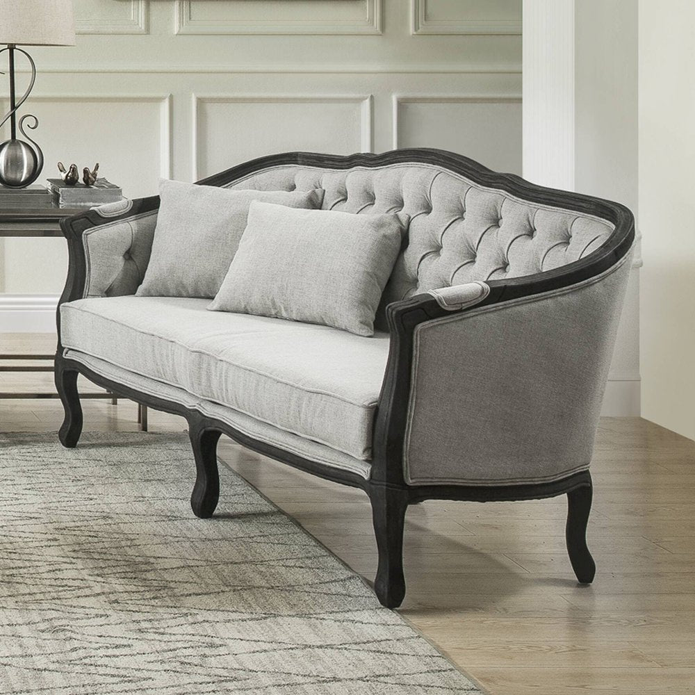 Samael Loveseat w/2 Pillows, Gray Linen & Dark Brown