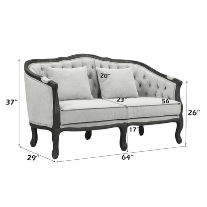 Samael Loveseat w/2 Pillows, Gray Linen & Dark Brown