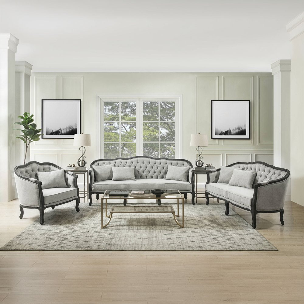 Samael Loveseat w/2 Pillows, Gray Linen & Dark Brown