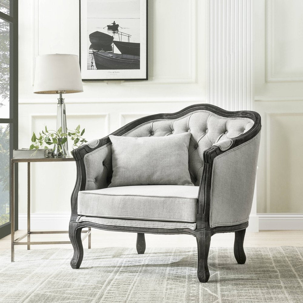 Samael Chair w/Pillow, Gray Linen & Dark Brown