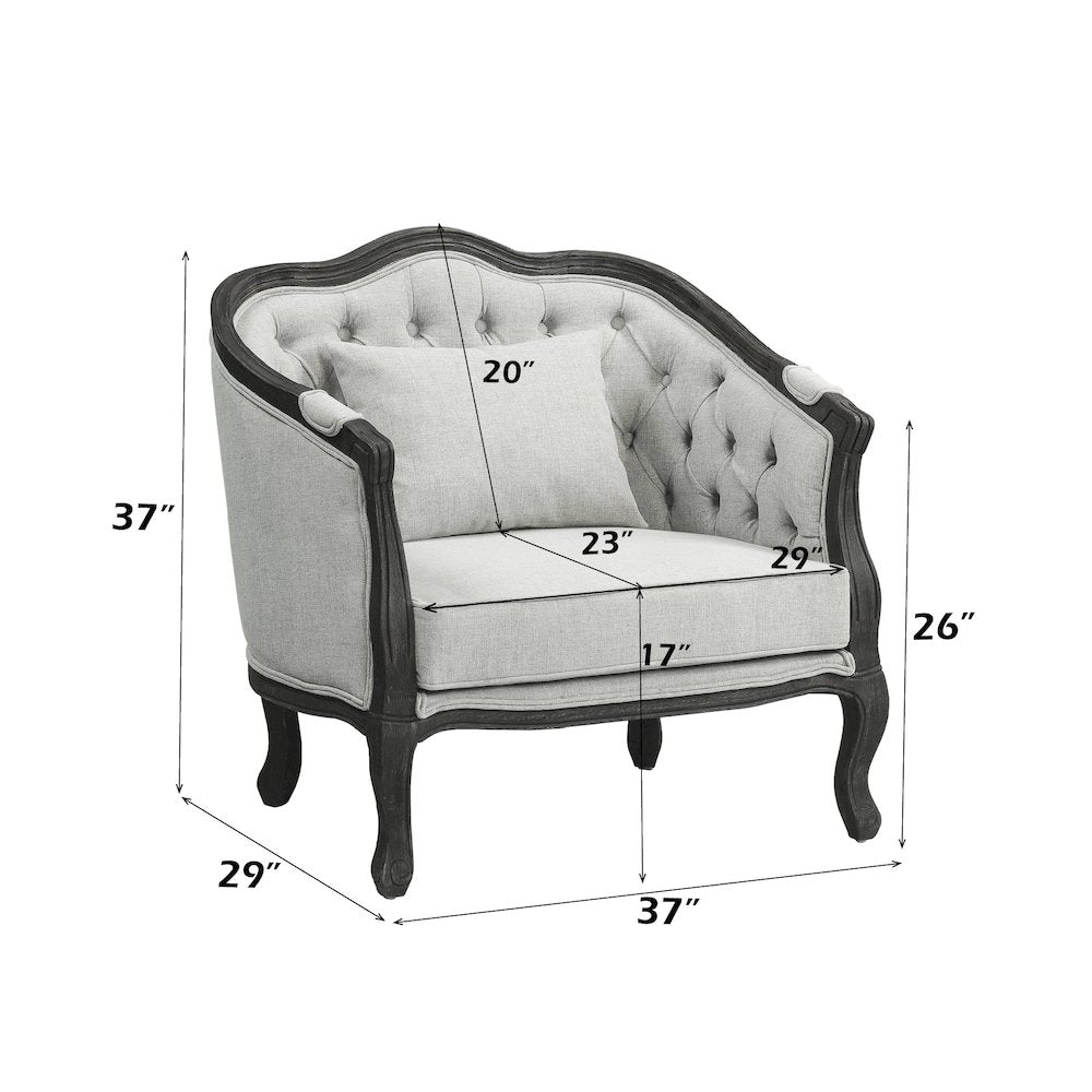 Samael Chair w/Pillow, Gray Linen & Dark Brown