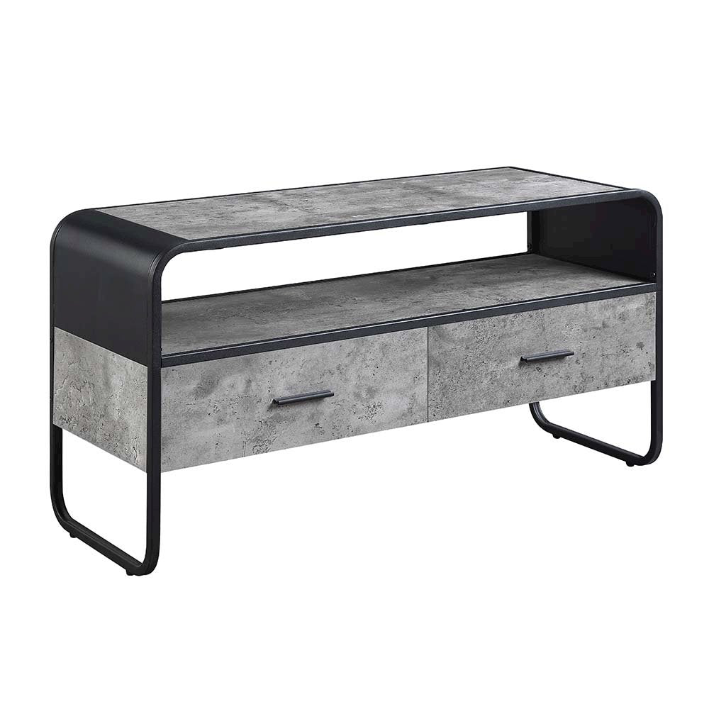 Raziela TV Stand, Concrete Gray & Black