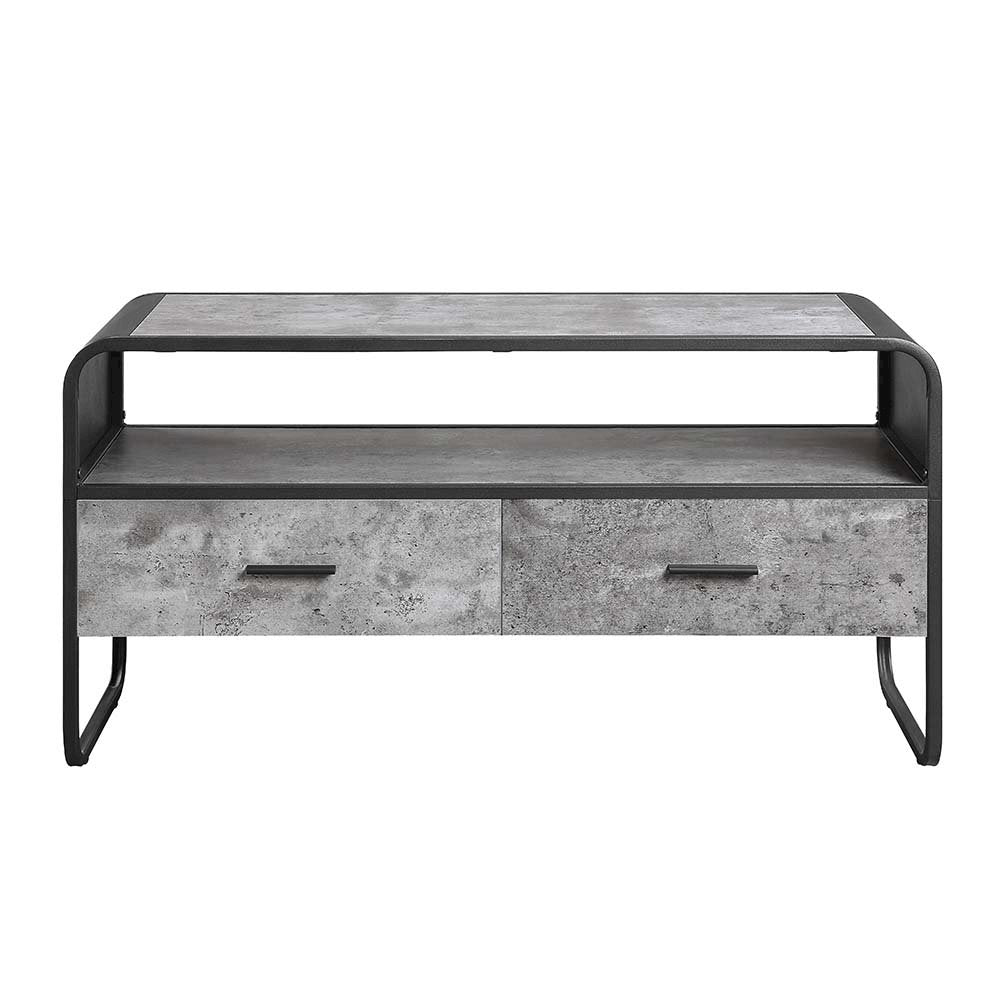 Raziela TV Stand, Concrete Gray & Black