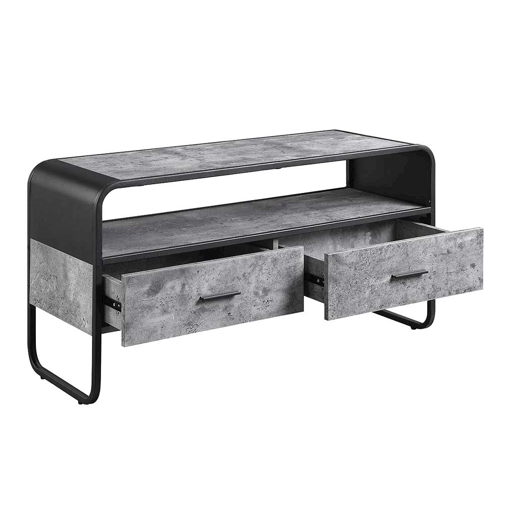 Raziela TV Stand, Concrete Gray & Black