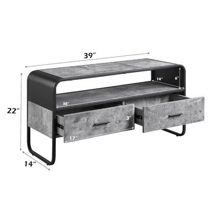 Raziela TV Stand, Concrete Gray & Black