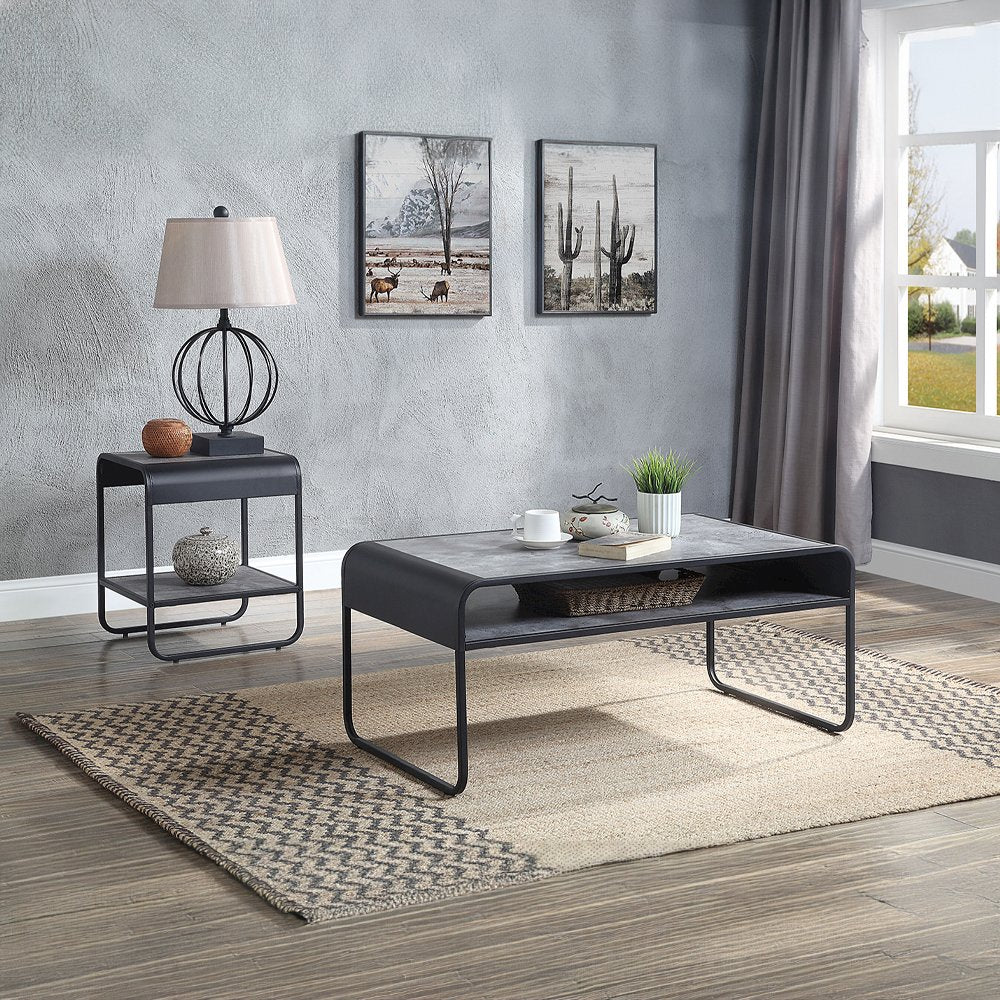 Raziela Coffee Table, Concrete Gray & Black