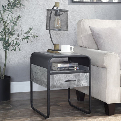 Raziela End Table, Concrete Gray & Black